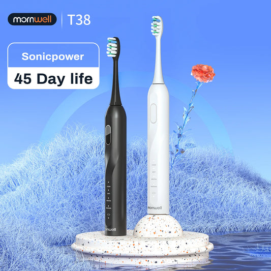 Mornwell Electric Sonic Toothbrush T38 USB Charge Adult Waterproof Ultrasonic Automatic Tooth Brush 8 Brushes Replacement Heads