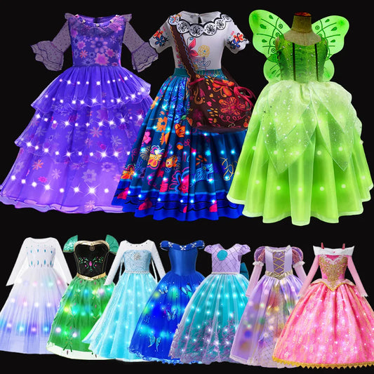 Evening Party Girls LED Lights Frozen Elsa Anna Princess Ariel Dress  Coslplay Encanto Mirabel Halloween Luminous Prom Gowns