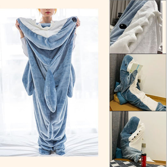 Home Soft Flannel Shark Blanket Hoodie